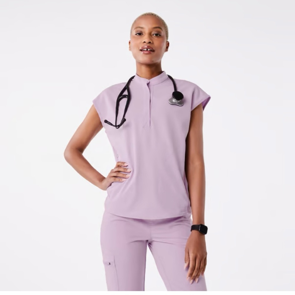 Figs Lavender Cap-Sleeve Henley Scrub Top - Picture 9 of 14